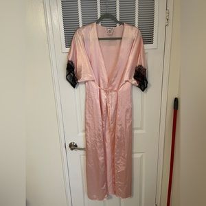Pink satin robe with black lace